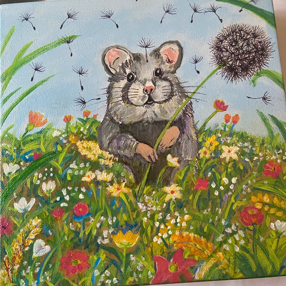 Original painting. Adorable mouse on canvas